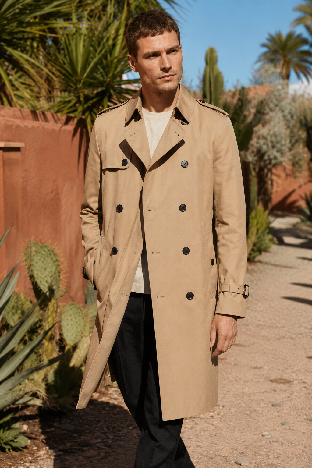 NOMU | Men's Classic Double-Breasted Trench Coat – Timeless Tailored Outerwear