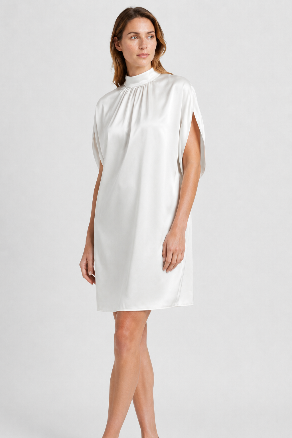 NOMU | Women's Shift Mini Dress – High Neck Cap Sleeve Loose Fit Design