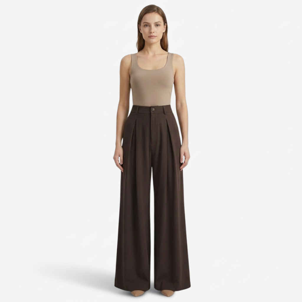 NOMU | Women's High-Waisted Wide Leg Trousers – Elegant Pleated Palazzo Pants