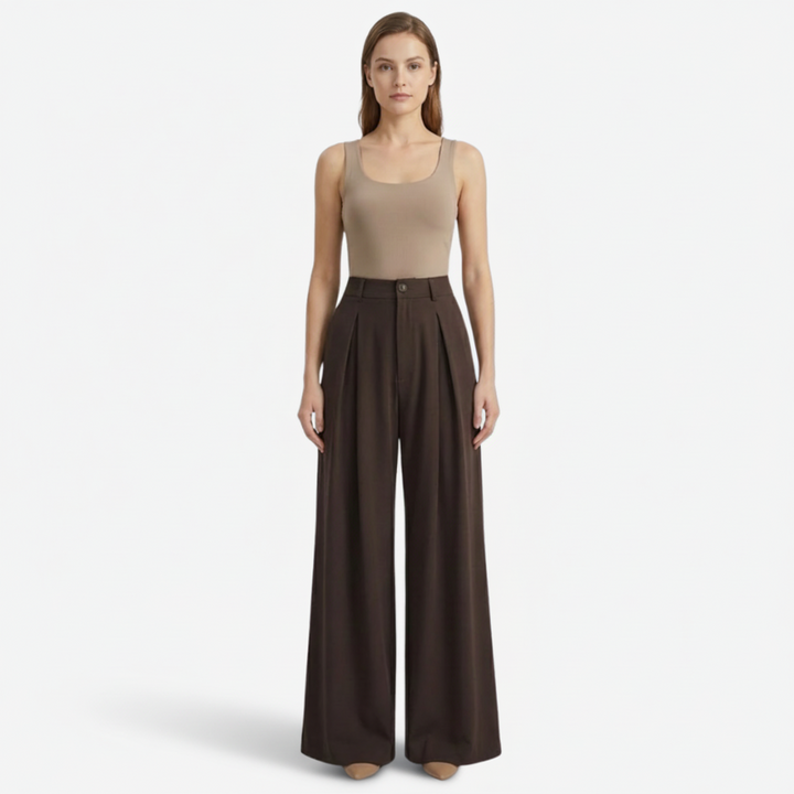 NOMU | Women's High-Waisted Wide Leg Trousers – Elegant Pleated Palazzo Pants