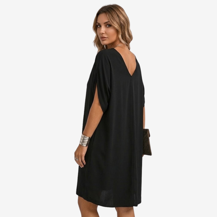 NOMU | Women's Casual V-Neck Loose Mini Dress – Comfortable Short Sleeve Everyday Dress
