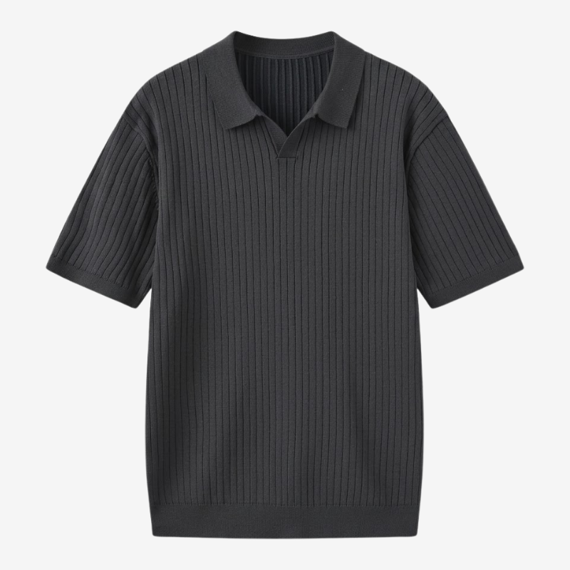 NOMU | Men's Ribbed Knit Polo Shirt – Minimalist Smart Casual Short Sleeve Top