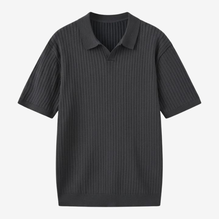 NOMU | Men's Ribbed Knit Polo Shirt – Minimalist Smart Casual Short Sleeve Top