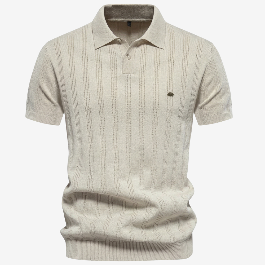 NOMU | Men’s Textured Vertical Stripe Knit Polo Shirt