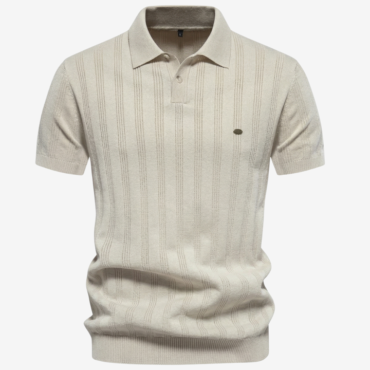NOMU | Men’s Textured Vertical Stripe Knit Polo Shirt