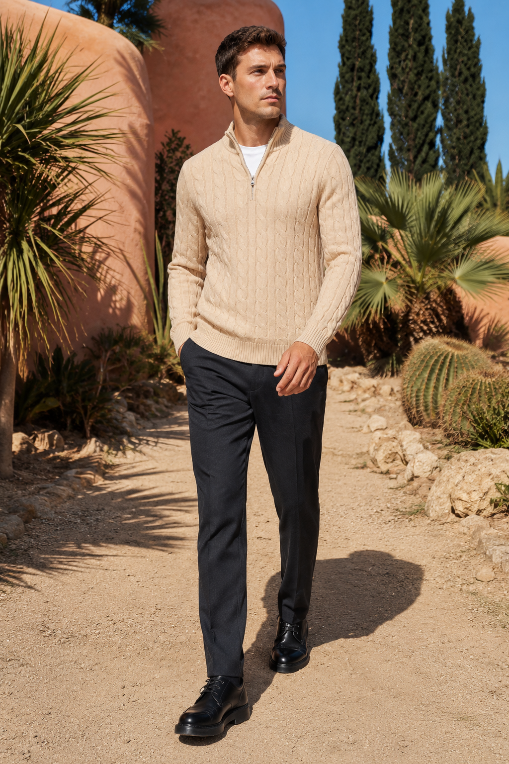 NOMU | Men's Cable Knit Quarter Zip Sweater – Classic Ribbed Pullover