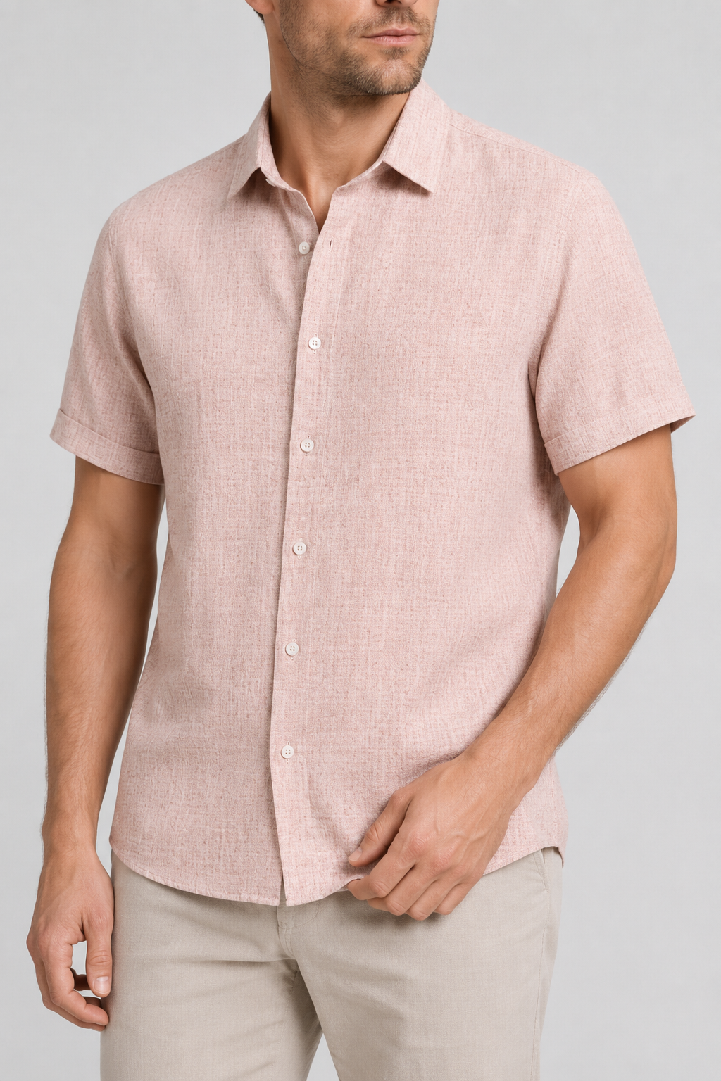 NOMU | Men's Linen Blend Shirt – Short Sleeve Casual Button Design