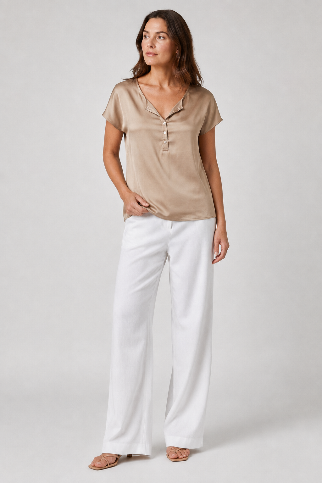 NOMU | Women’s V-Neck Button Detail Short Sleeve Blouse