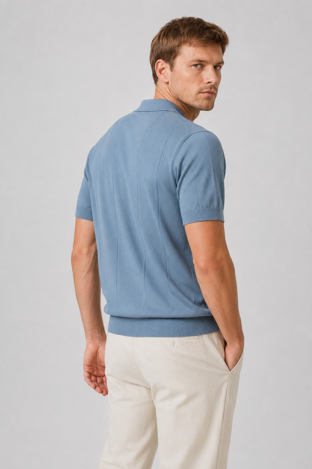 NOMU | Men's Knit Polo Shirt – Vertical Ribbed Casual Design