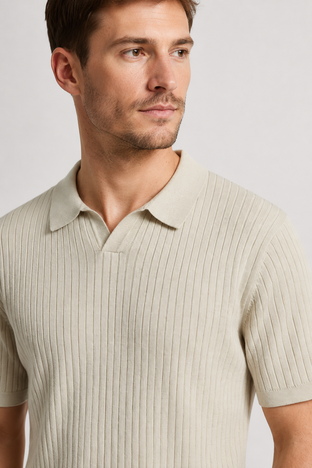NOMU | Men's Ribbed Knit Polo Shirt – Minimalist Smart Casual Short Sleeve Top