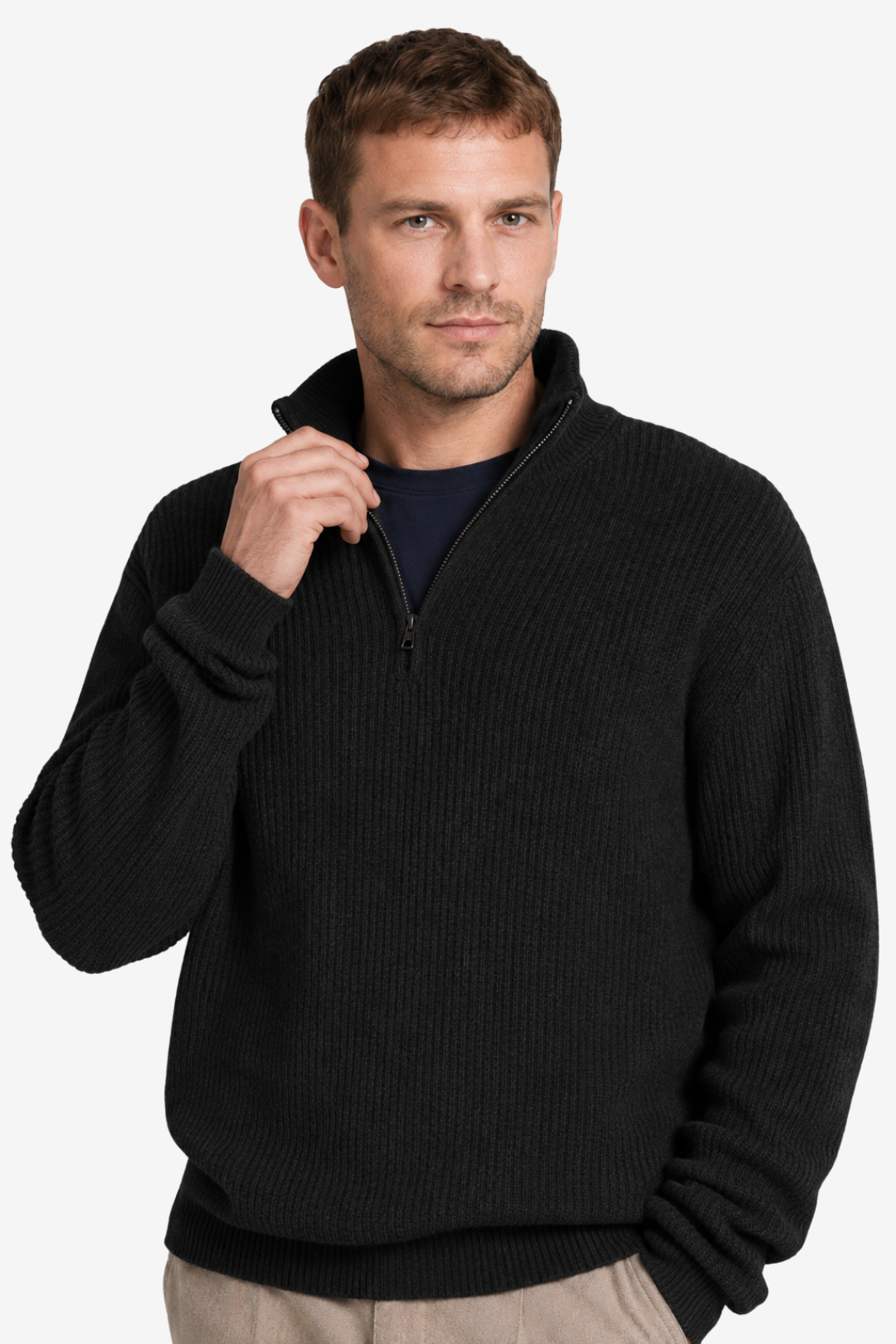 NOMU | Men's Quarter Zip Sweater – Ribbed Knit Stand Collar Long Sleeve Design
