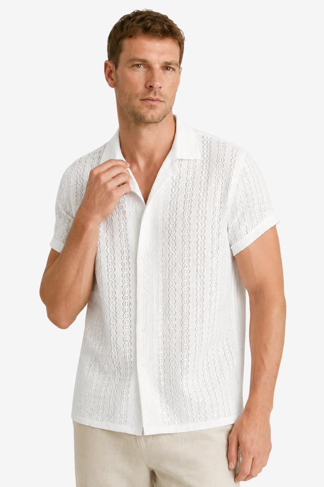 NOMU | Men's Knit Polo Shirt – Textured Open Weave Summer Design