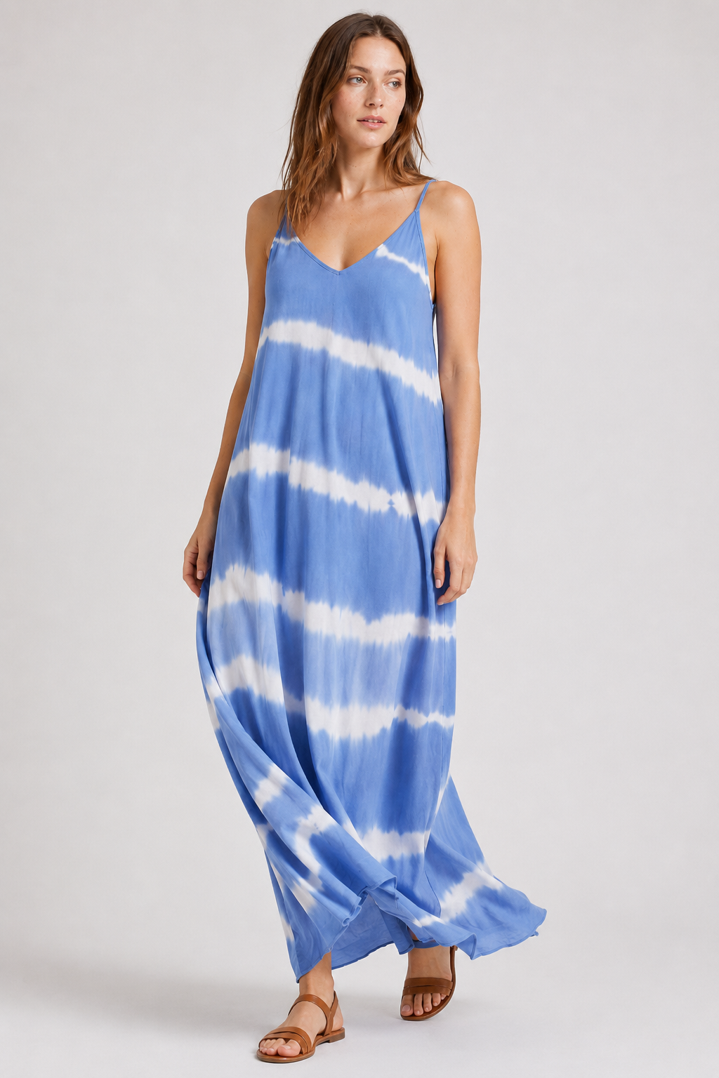 NOMU | Women's Tie Dye Maxi Dress – Spaghetti Strap V Neck Relaxed Fit Design