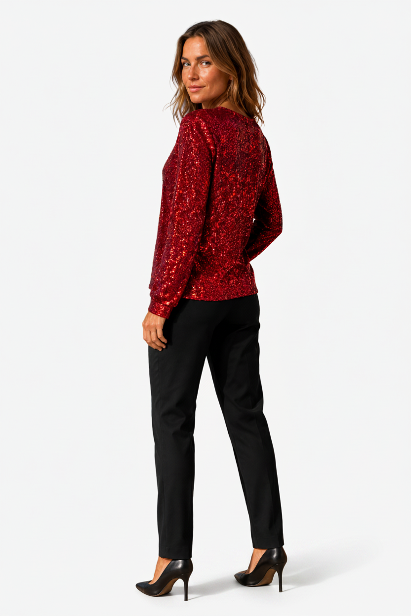 NOMU | Women's Long-Sleeve Sequin Blouse – V-Neck Design for Parties and Weekend Events