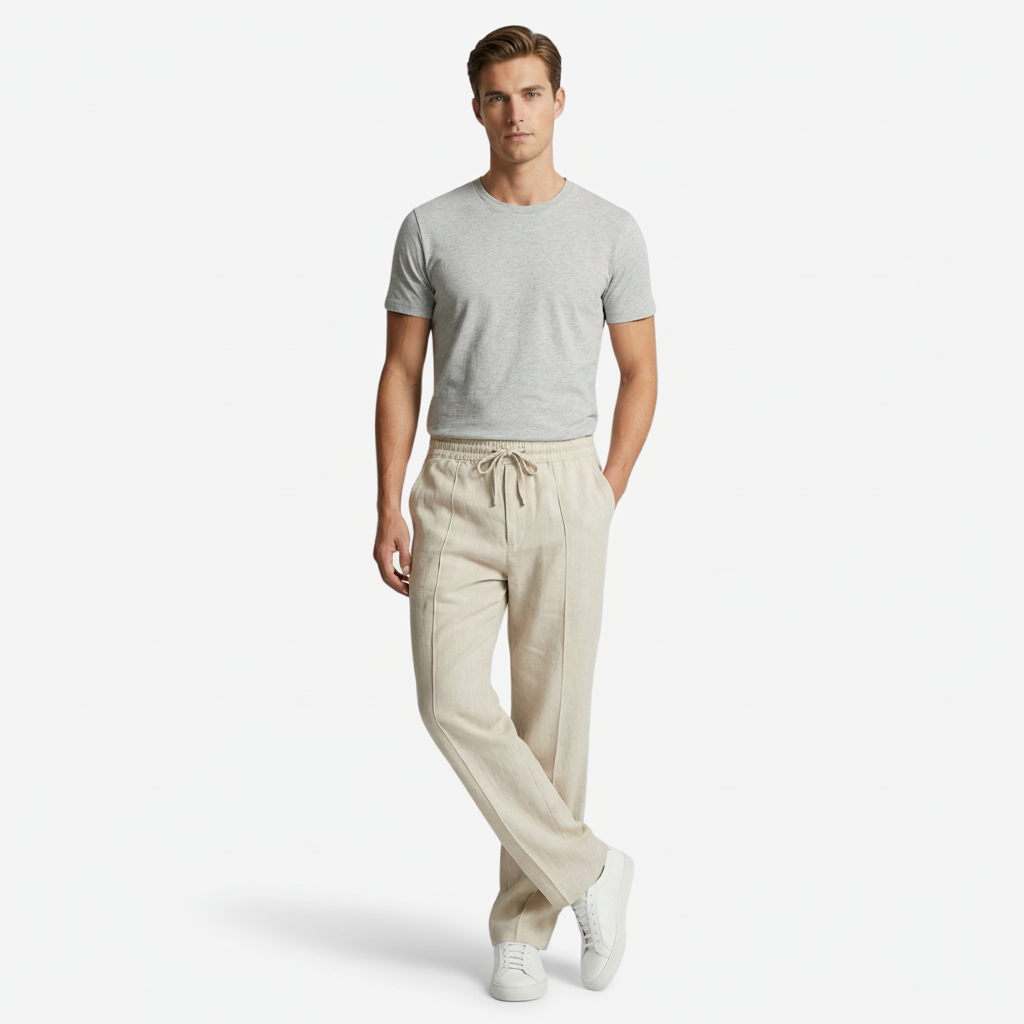 NOMU | Men's Linen Blend Pants – Elastic Drawstring Straight Leg Design