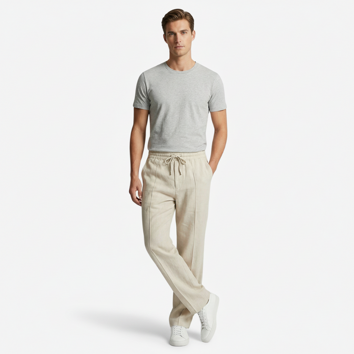 NOMU | Men's Linen Blend Pants – Elastic Drawstring Straight Leg Design