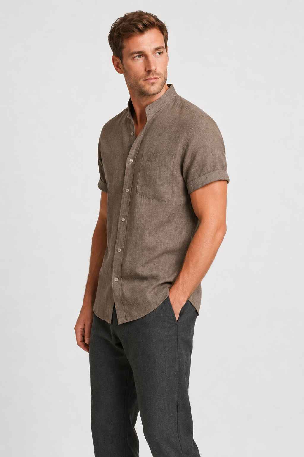 NOMU | Men’s Short Sleeve Mandarin Collar Shirt