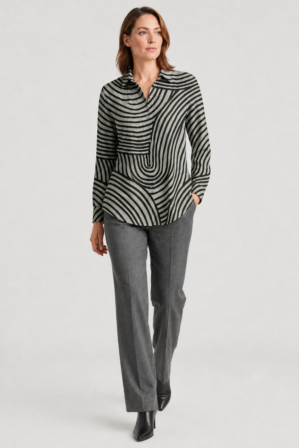 NOMU | Women’s Long Sleeve Abstract Print Button Blouse
