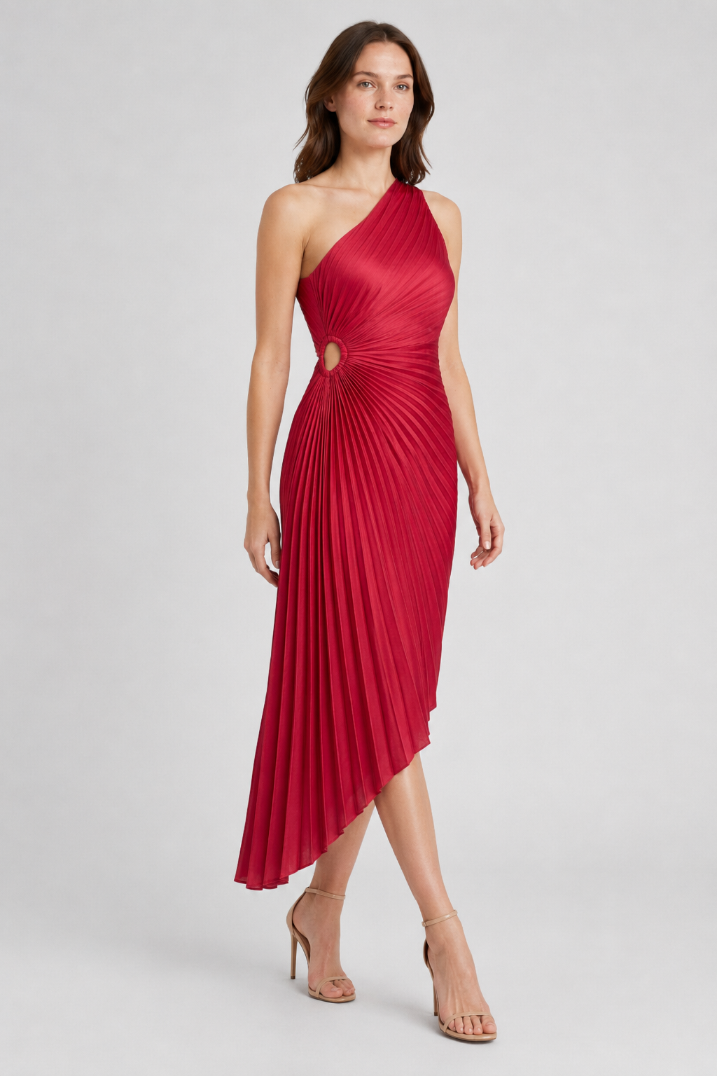 NOMU | Women's One-Shoulder Pleated Midi Dress – Elegant Asymmetrical Evening Dress
