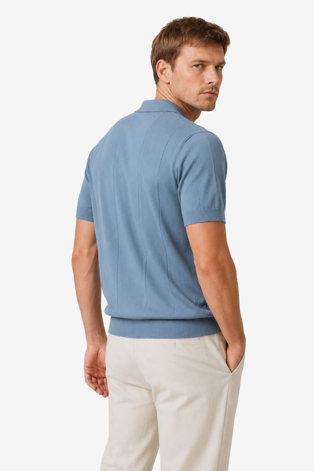 NOMU | Men's Knit Polo Shirt – Vertical Ribbed Casual Design