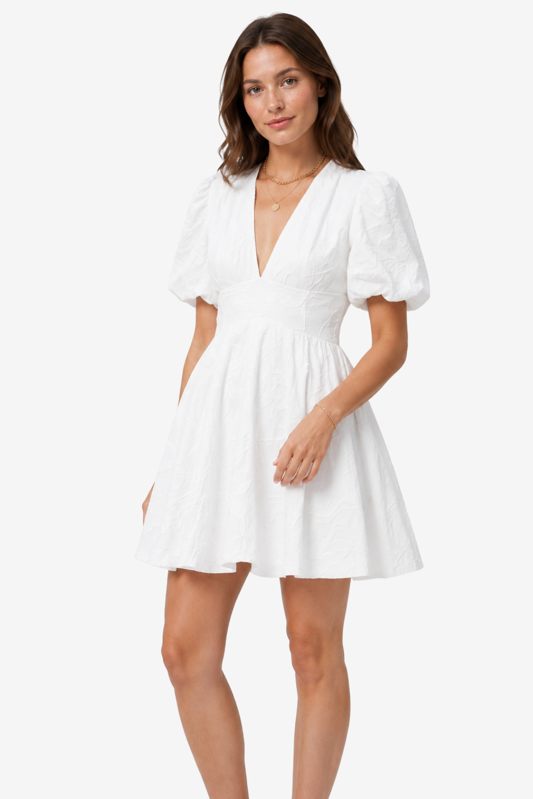 NOMU | Women's Mini Dress – V Neck Puff Sleeve A Line Design