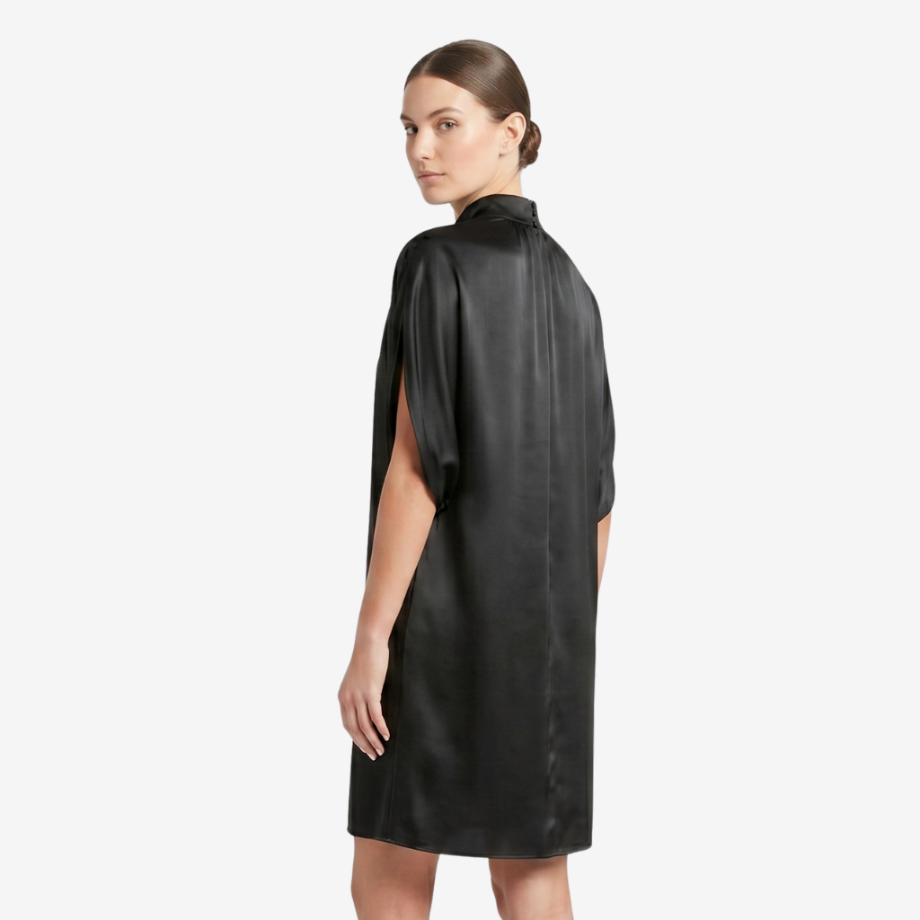 NOMU | Women's Shift Mini Dress – High Neck Cap Sleeve Loose Fit Design