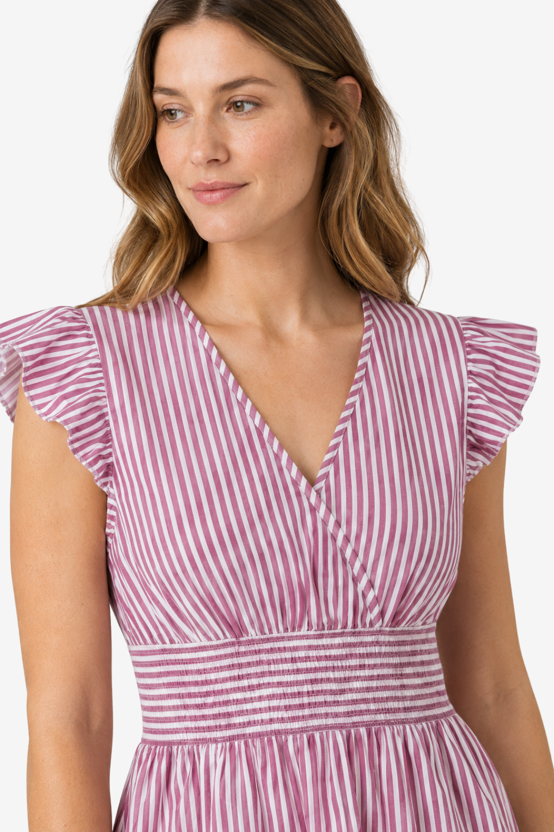 NOMU | Women's Striped Mini Dress – Ruffle Sleeve Smocked Waist Design
