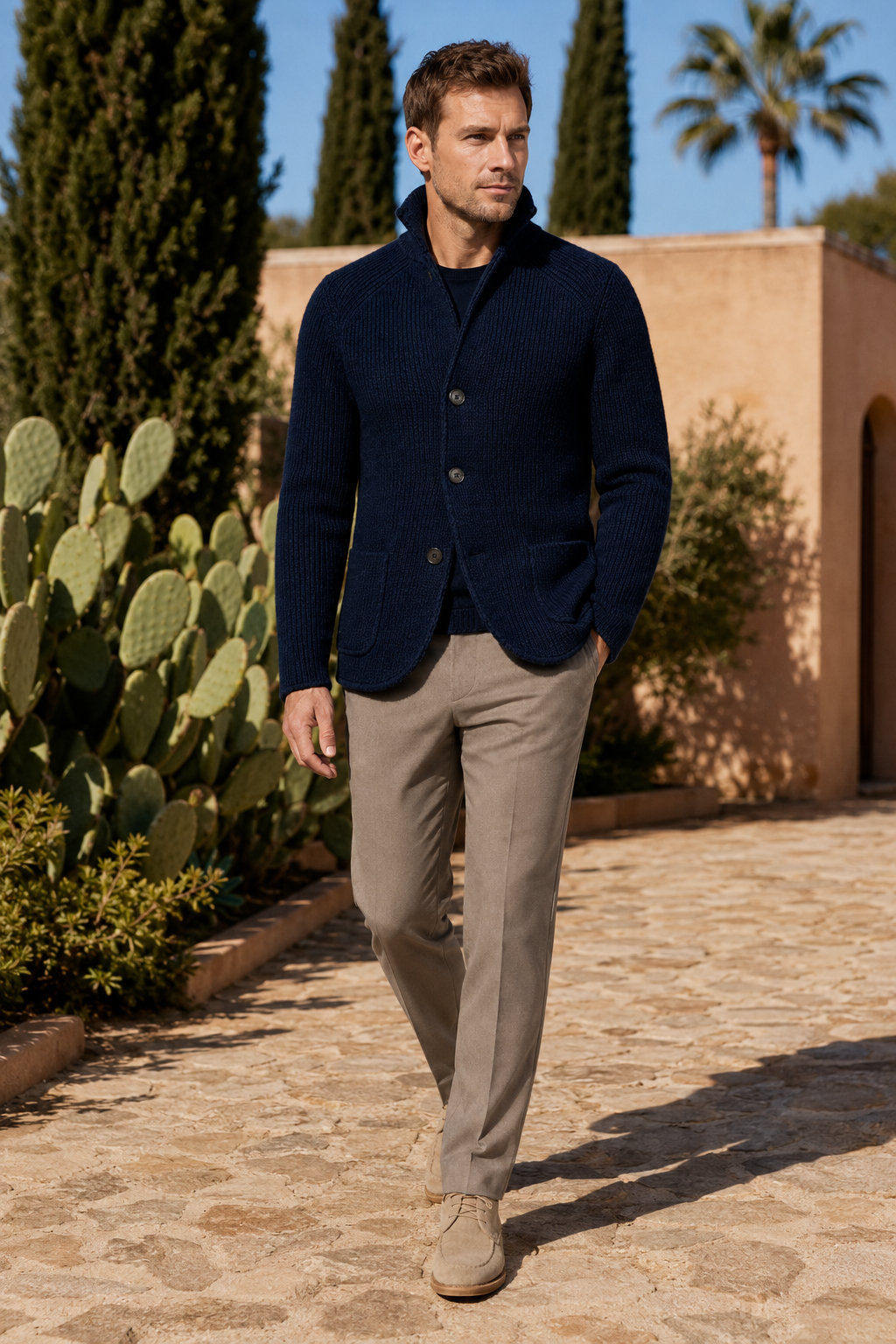 NOMU | Men's Textured Knit Blazer Cardigan – Smart Casual Button-Up Sweater Jacket