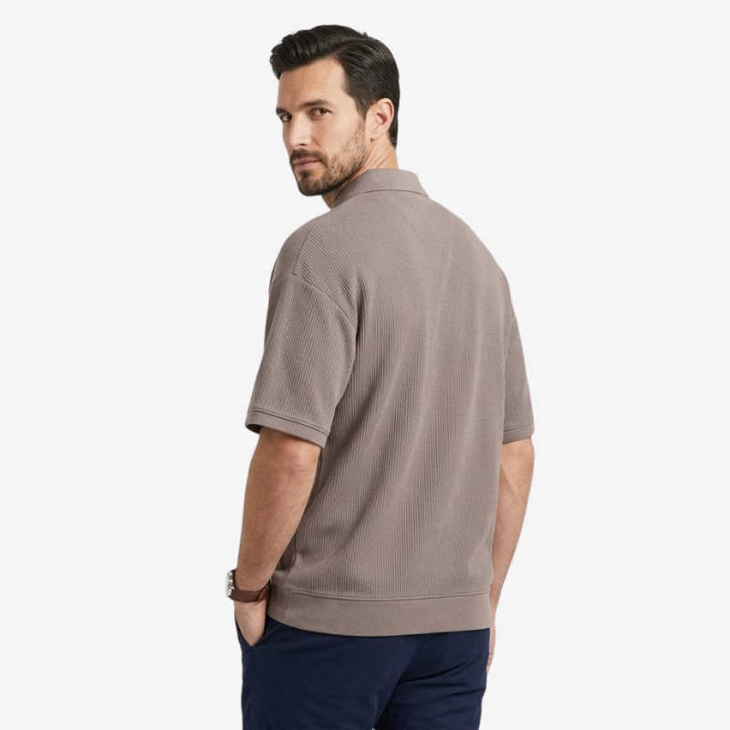 NOMU | Men's Ribbed Knit Polo Shirt – Casual Relaxed Fit Short Sleeve Top