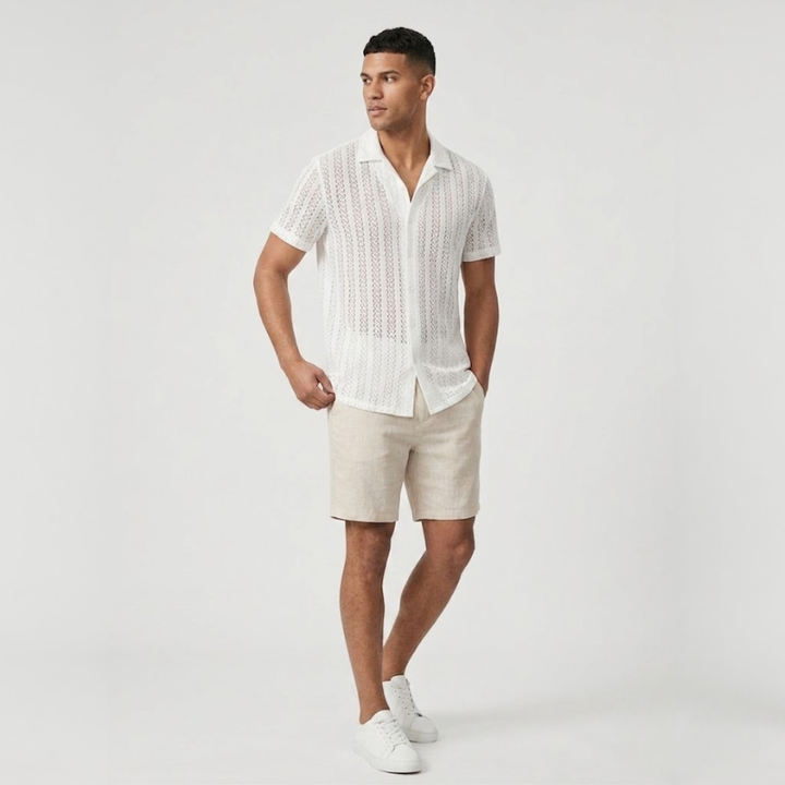 NOMU | Men's Knit Polo Shirt – Textured Open Weave Summer Design