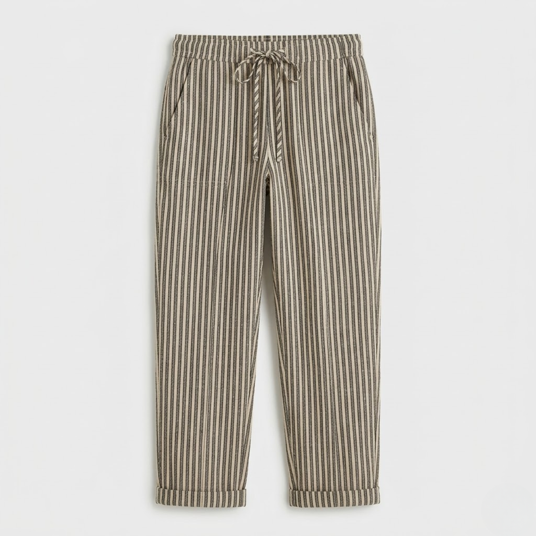 NOMU | Women's Striped Drawstring Pants – Relaxed Fit Casual Ankle Trousers