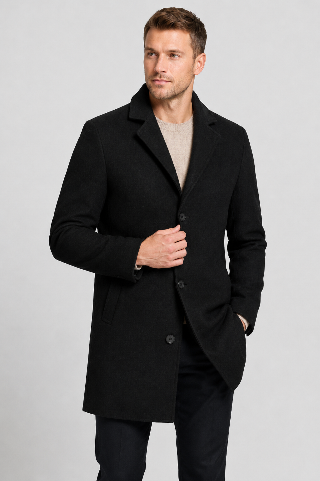 NOMU | Men's Classic Wool Blend Overcoat – Tailored Single-Breasted Coat