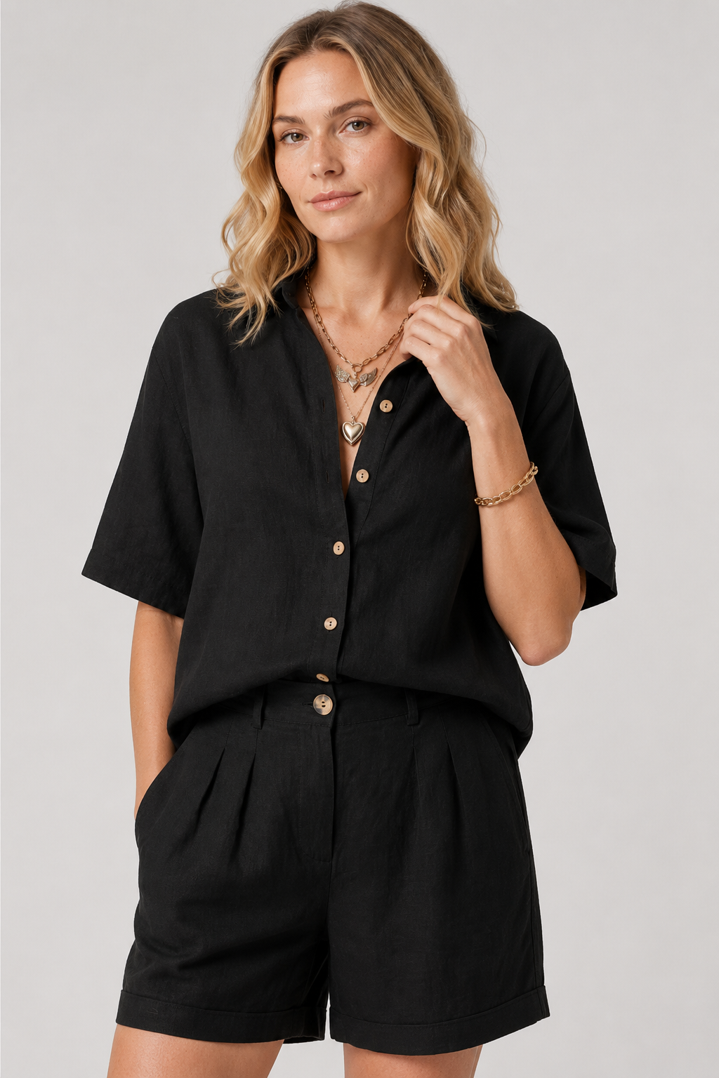 NOMU | Women's Relaxed Linen Shirt & Tailored Shorts Set – Minimalist Summer Co-Ord Outfit