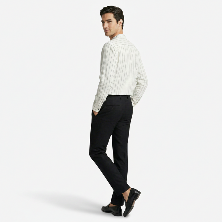 NOMU | Men's Striped Mandarin Collar Shirt – Long Sleeve Smart Casual Design