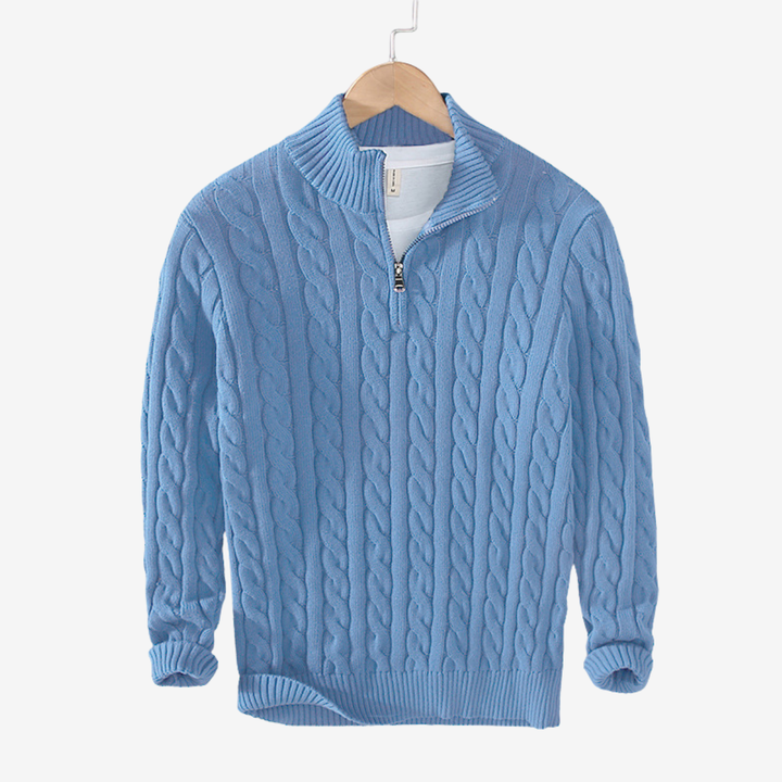 NOMU | Men's Cable Knit Quarter Zip Sweater – Classic Ribbed Pullover