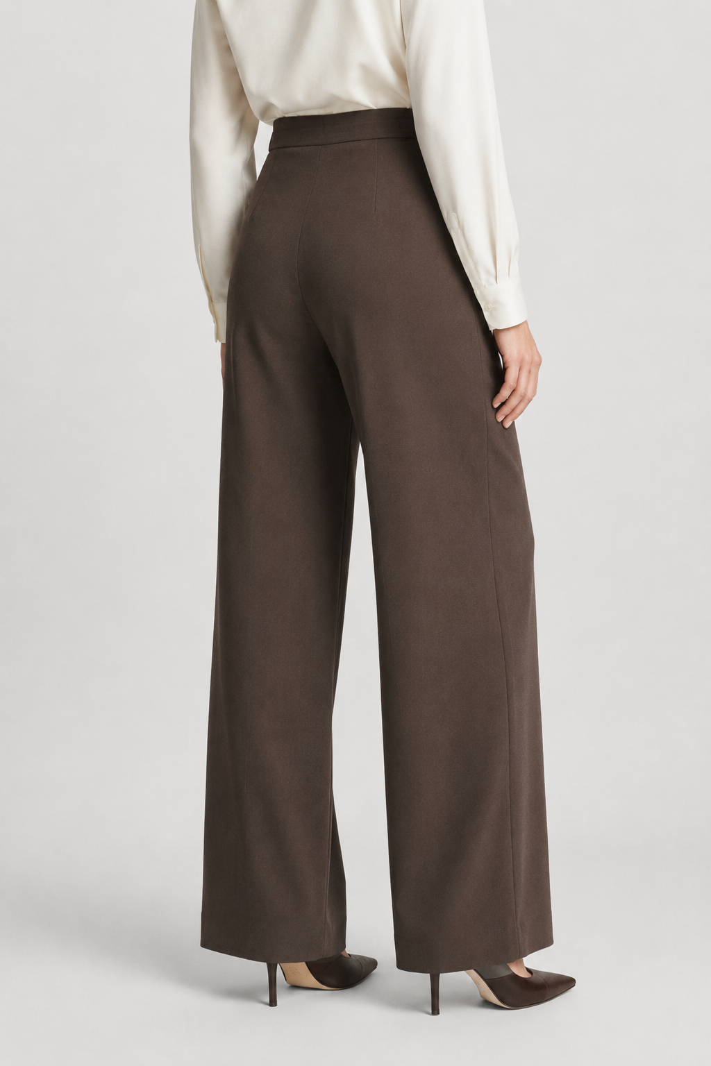 NOMU | Women's High-Waisted Wide Leg Trousers – Elegant Button Detail Palazzo Pants