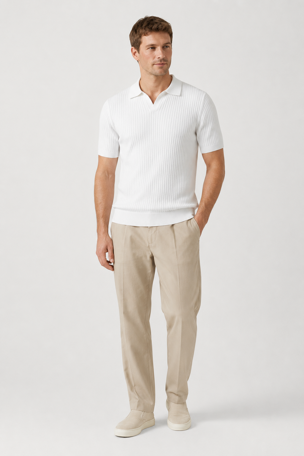 NOMU | Men's Ribbed Knit Polo Shirt – Modern Smart Casual Short Sleeve Top