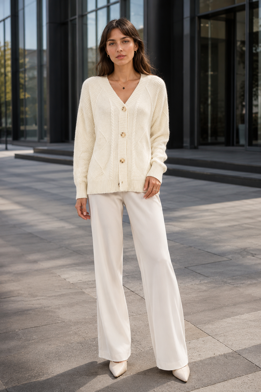 NOMU | Women's Cable Knit Cardigan – V-Neck Button Front Cozy Design