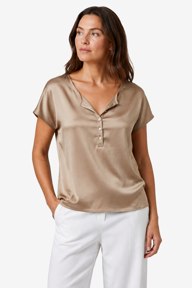 NOMU | Women’s V-Neck Button Detail Short Sleeve Blouse