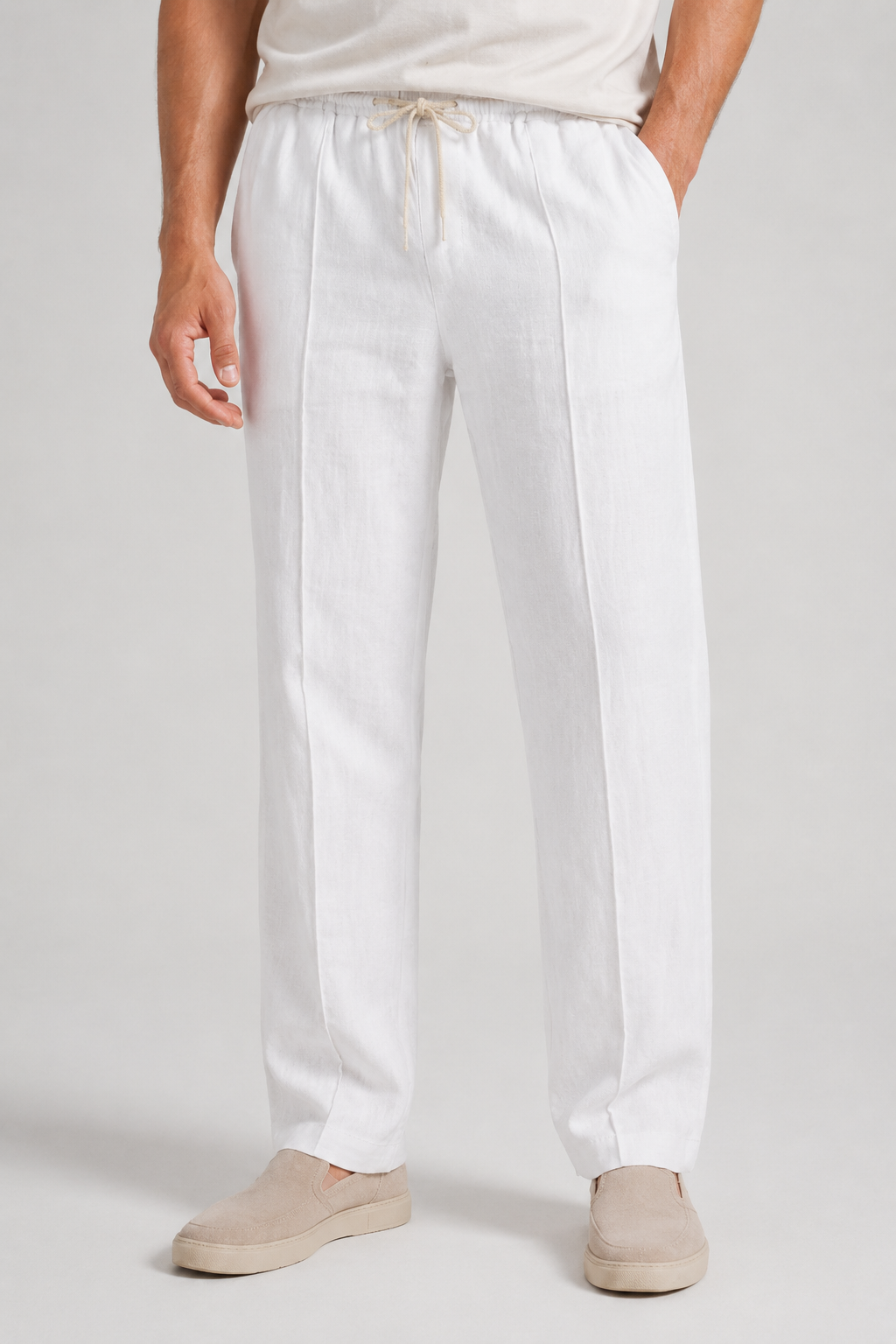 NOMU | Men's Linen Blend Pants – Drawstring Elastic Waist Tapered Design