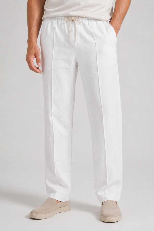 NOMU | Men's Linen Blend Pants – Drawstring Elastic Waist Tapered Design
