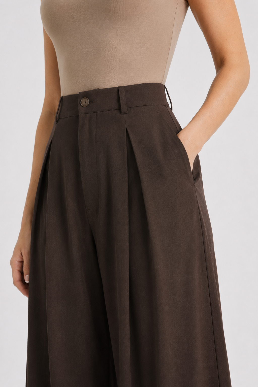 NOMU | Women's High-Waisted Wide Leg Trousers – Elegant Pleated Palazzo Pants