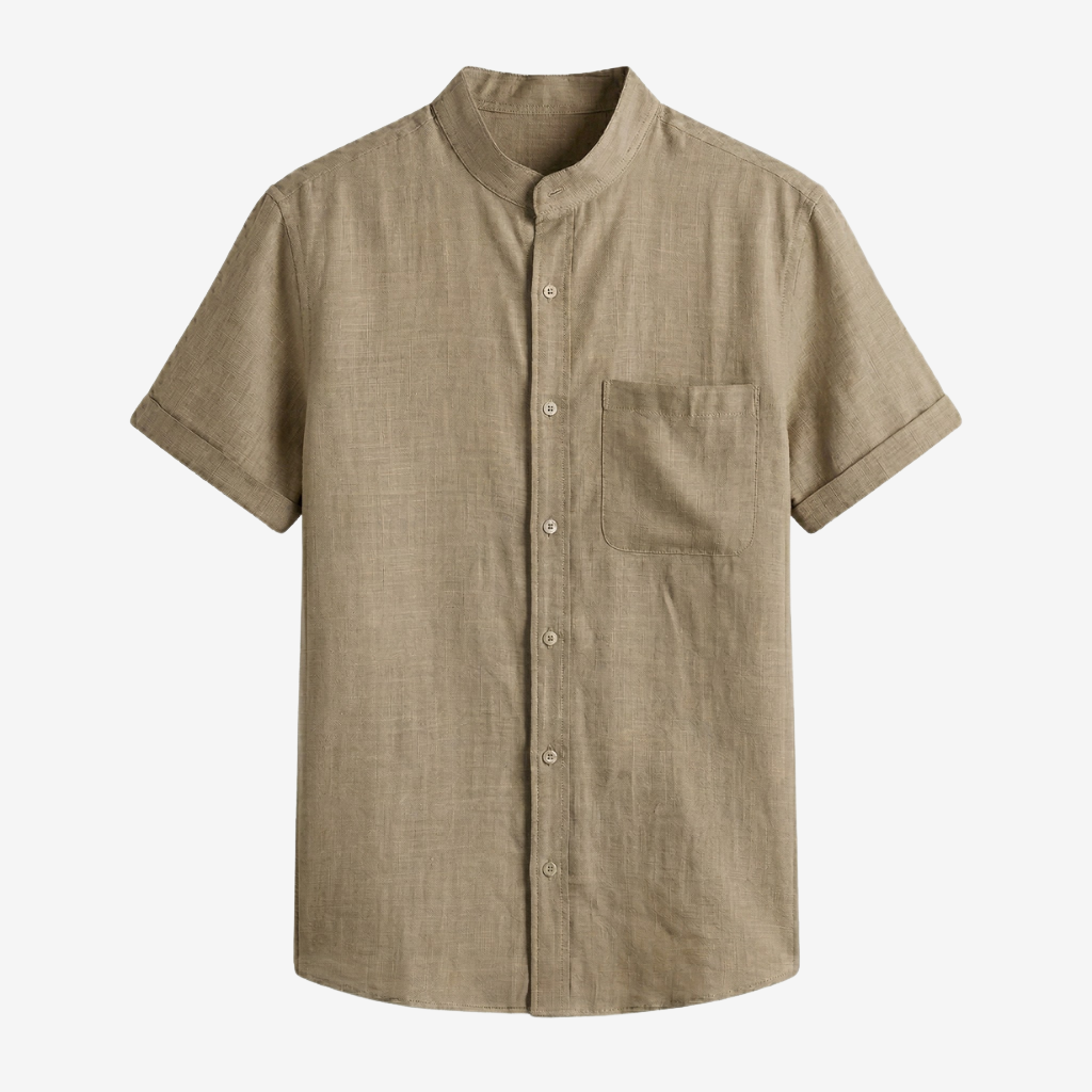 NOMU | Men’s Short Sleeve Mandarin Collar Button Shirt
