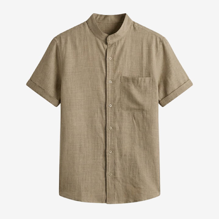 NOMU | Men’s Short Sleeve Mandarin Collar Button Shirt