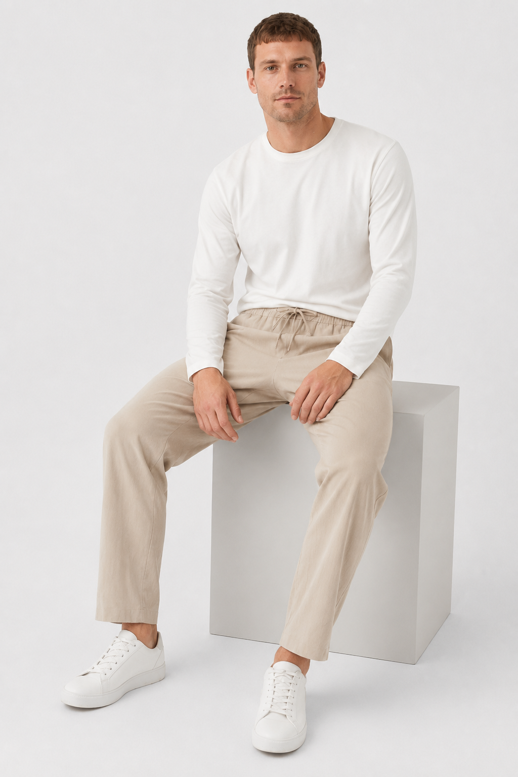 NOMU | Men's Linen Drawstring Pants – Relaxed Fit Casual Tapered Trousers