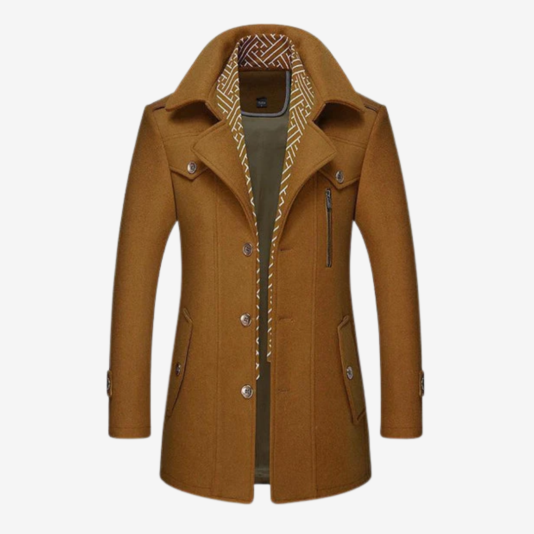 NOMU | Men's Wool Blend Military Overcoat – Tailored Button Front Coat