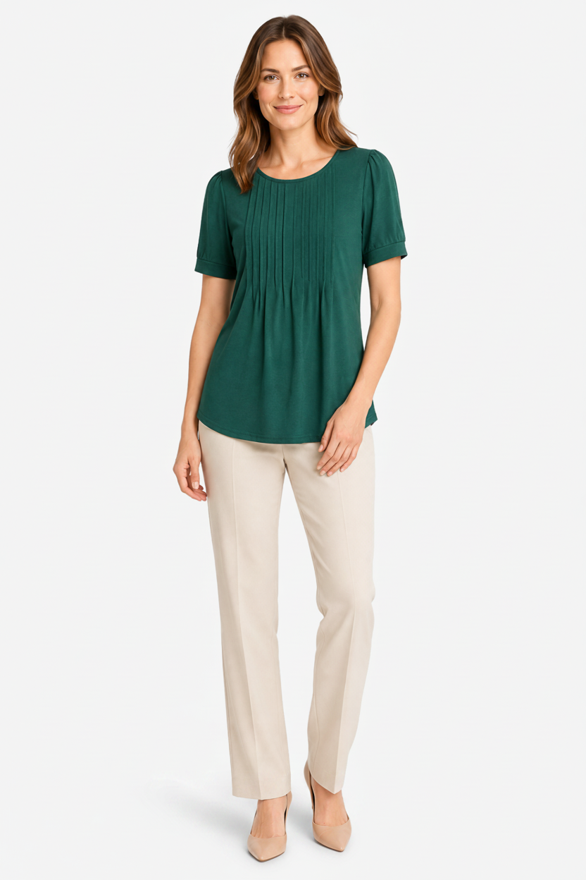 NOMU | Women’s Pleated Front Short Sleeve Blouse