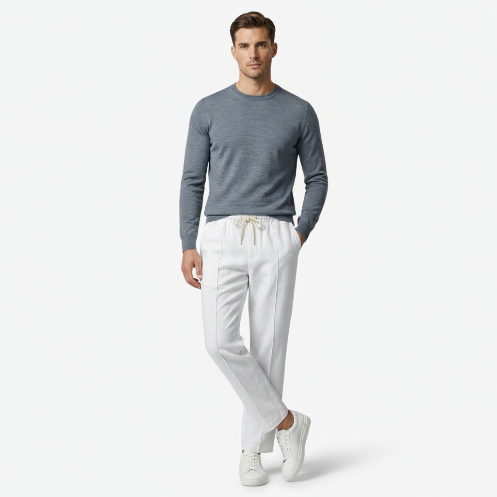 NOMU | Men's Linen Blend Pants – Drawstring Elastic Waist Tapered Design
