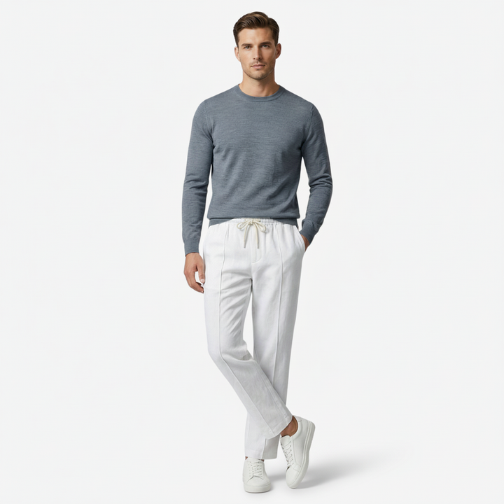 NOMU | Men's Linen Blend Pants – Drawstring Elastic Waist Tapered Design
