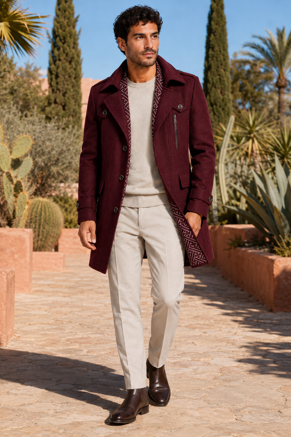 NOMU | Men's Wool Blend Military Overcoat – Tailored Button Front Coat